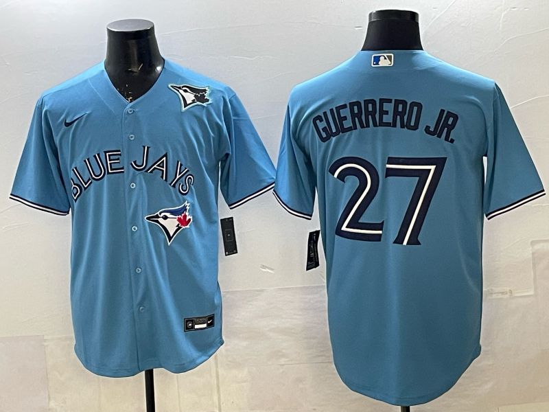 Men 2025 Nike Toronto Blue Jays #27 Guerrero jr Light Blue Game MLB Jersey 05